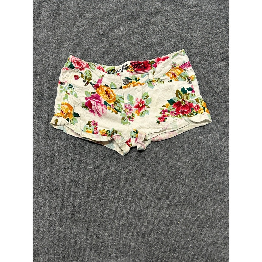 Vanilla Star Shorts Womens Size 11 White Floral Denim Stretch Casual Low Rise